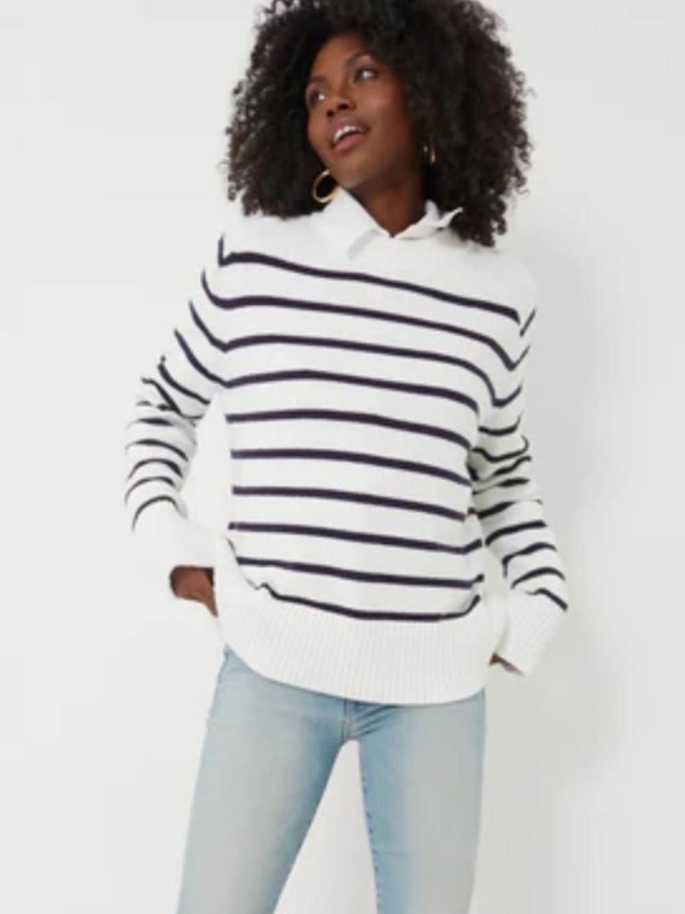 TUCKERNUCK Ivory and Navy Cotton Striped Bryant Sweater size small - Picture 1 of 9